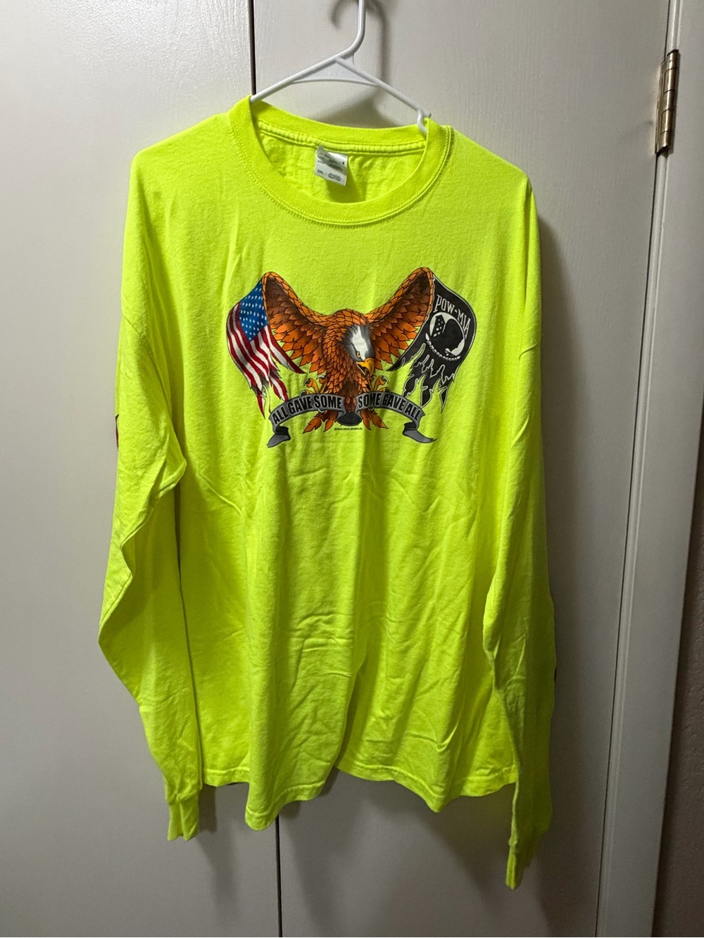 Gildan High-Visibility Neon Yellow Long-Sleeve Eagle & Flag Graphic Tee